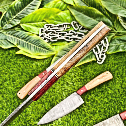 Lot of 4 Damascus Steel Chef Knives Set – Full Tang Kitchen Knife Collection