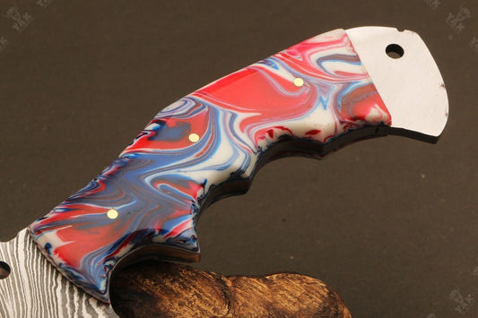 10.5" Handmade Ladder Damascus Steel Tracker Bowie Knife | Resin Handle