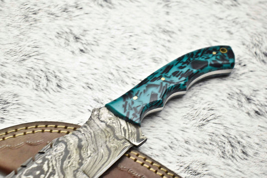 10.0" Handmade Damascus Steel Blade Tracker Knife | Corian Handle