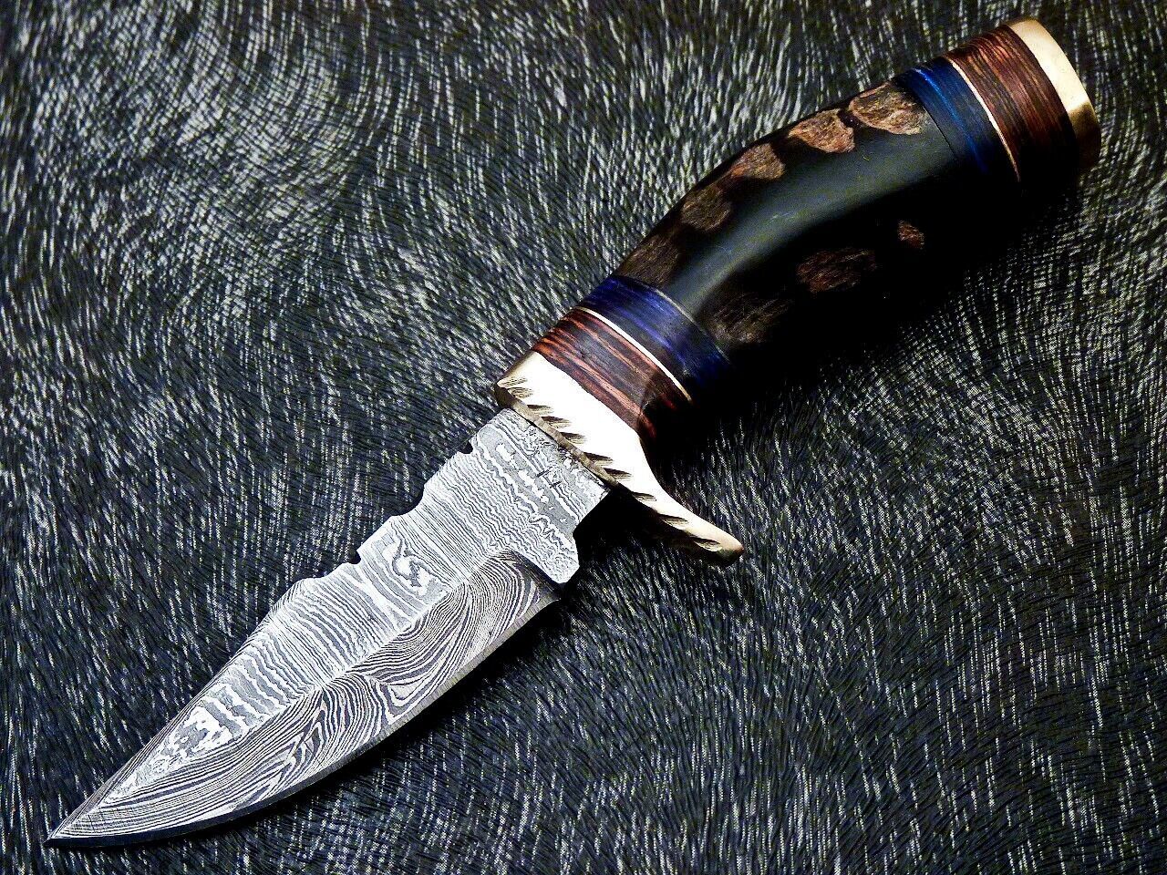 Heritage Forge 6 Inch Handmade Damascus Steel Hunting Knife with Ram Horn and Wood Handle