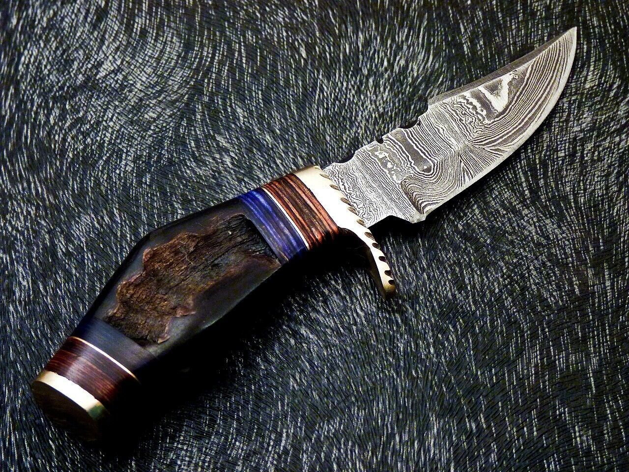 Heritage Forge 6 Inch Handmade Damascus Steel Hunting Knife with Ram Horn and Wood Handle