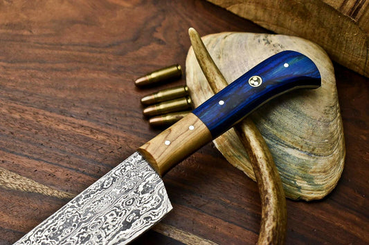 Handmade Full Tang Damascus Steel Chef Knife – Forged Kitchen Blade with Polished Handle