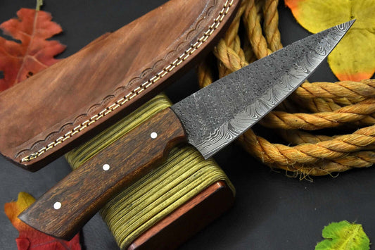 Custom Handmade Hammered Damascus Steel Chef Knife with Walnut Handle