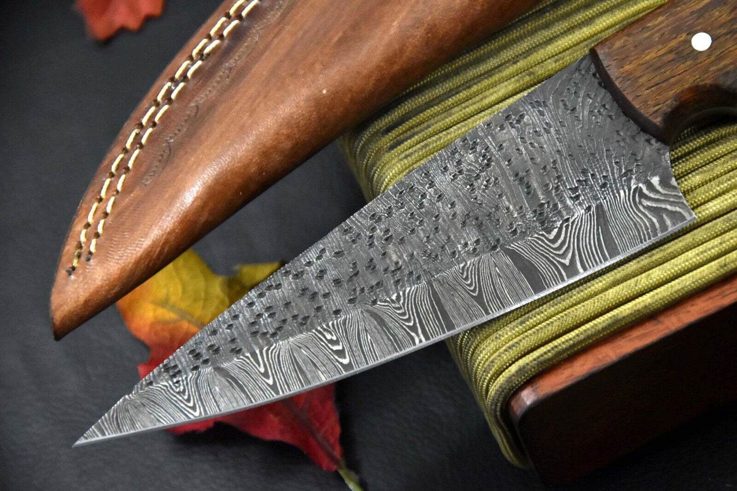 Custom Handmade Hammered Damascus Steel Chef Knife with Walnut Handle