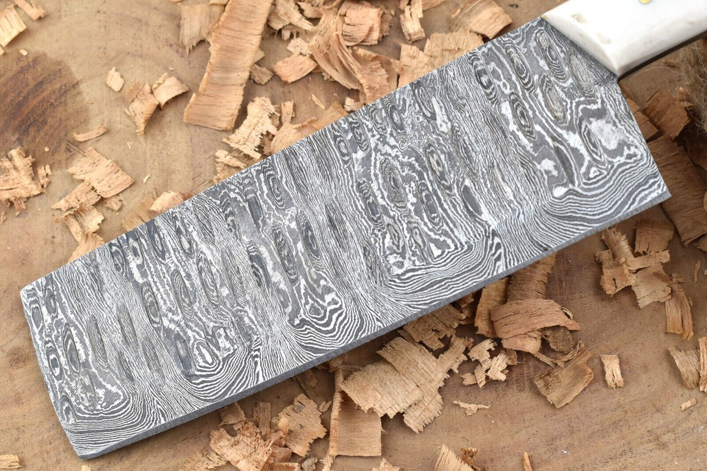 Custom Handmade Forged Damascus Steel Kitchen Chef Knife with Natural Bone Thappa Cleaver Handle