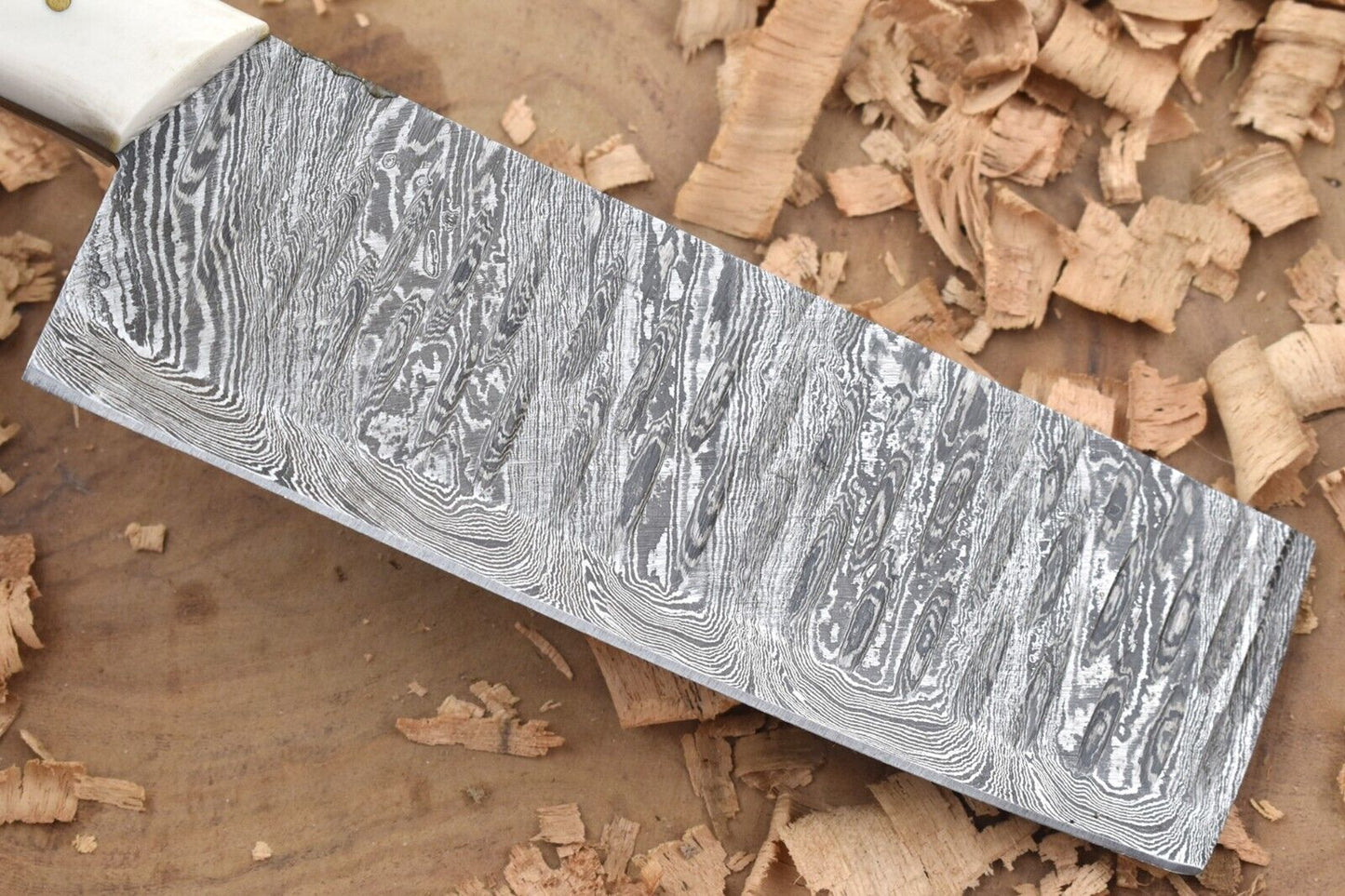 Custom Handmade Forged Damascus Steel Kitchen Chef Knife with Natural Bone Thappa Cleaver Handle