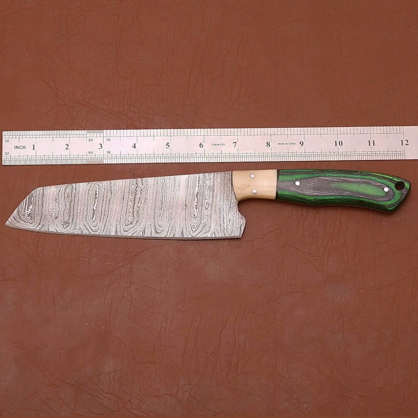 Full Tang Damascus Steel Chef Knife | Kitchen Knife with Wood Handle & Sheath