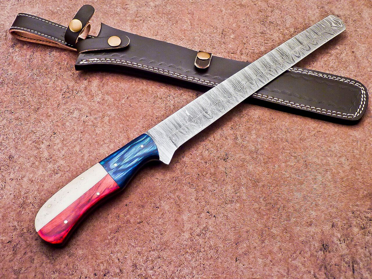 17" Professional Handmade Damascus Steel Bread & Chef Knife – Hardwood Handle
