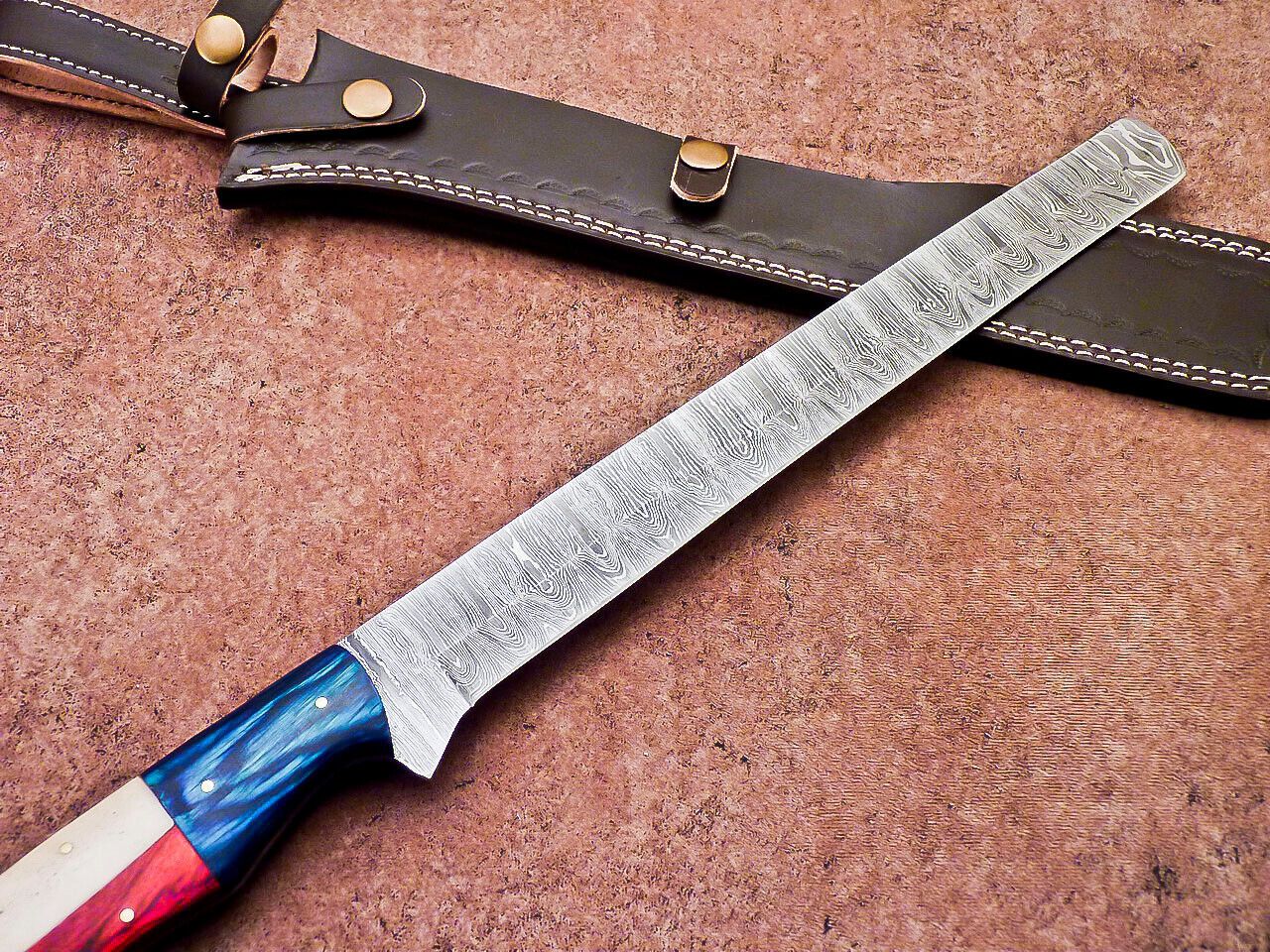 17" Professional Handmade Damascus Steel Bread & Chef Knife – Hardwood Handle