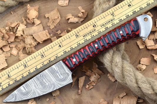 Custom Handmade Forged Damascus Steel Kitchen Chef Knife – Red & Black Dollar Handle