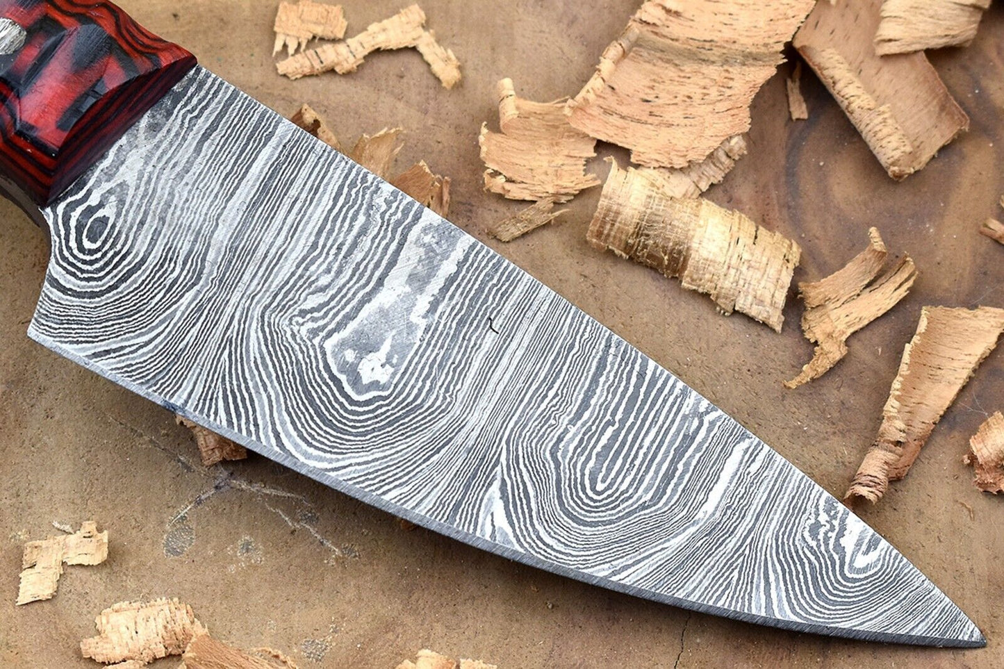 Custom Handmade Forged Damascus Steel Kitchen Chef Knife – Red & Black Dollar Handle
