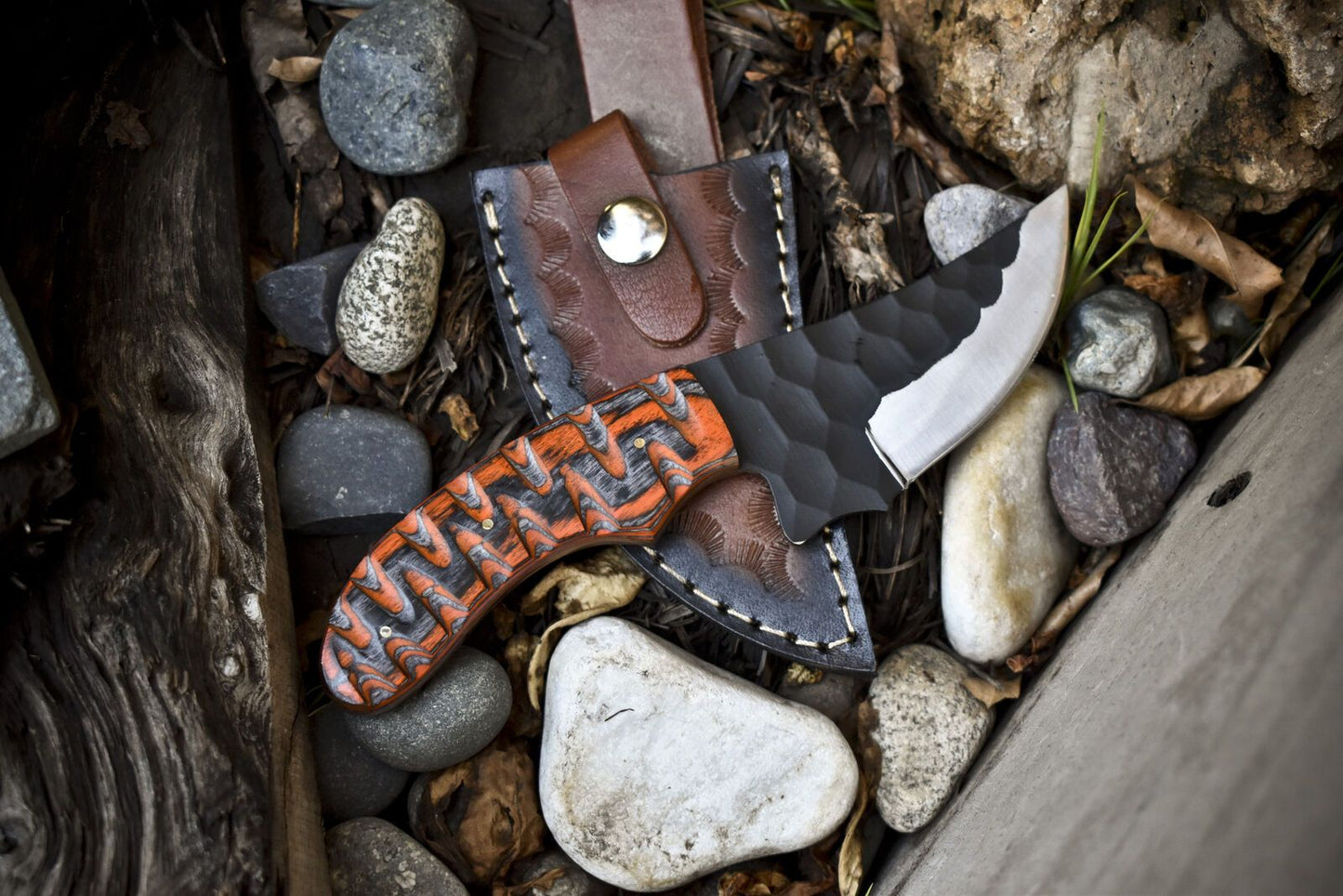 Custom Skinner Knife AUS-8 Steel Hard Wood – Camping & Veterans Gift