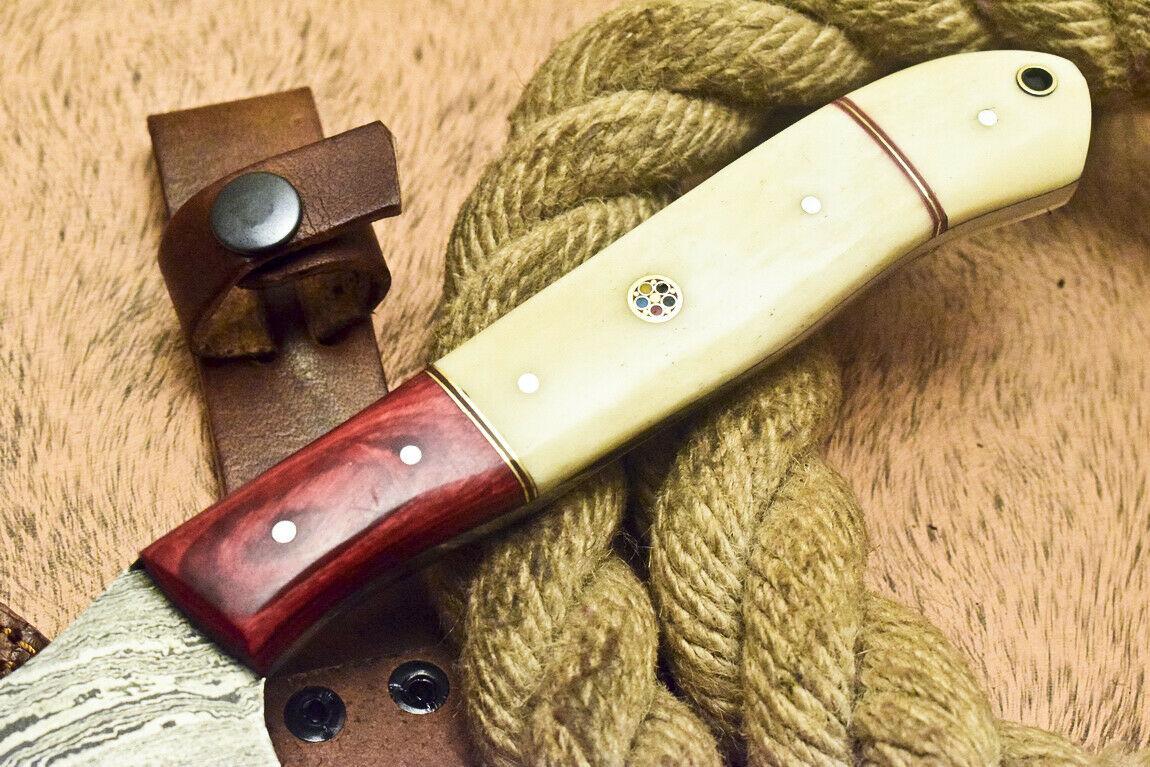 Rare Handmade Damascus Hunting Cleaver Chopper Axe Knife with Camel Bone and Hardwood Handle