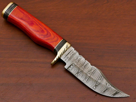 Handmade Damascus Steel Bowie Knife – Pakka Wood Handle & Brass Guard