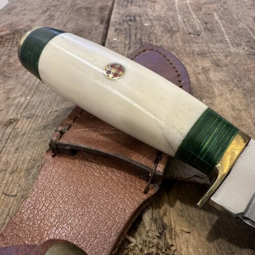 8" Stainless Steel Hunter/Skinner Knife with Camel Bone Handle & Leather Sheath – Handmade Fixed Blade