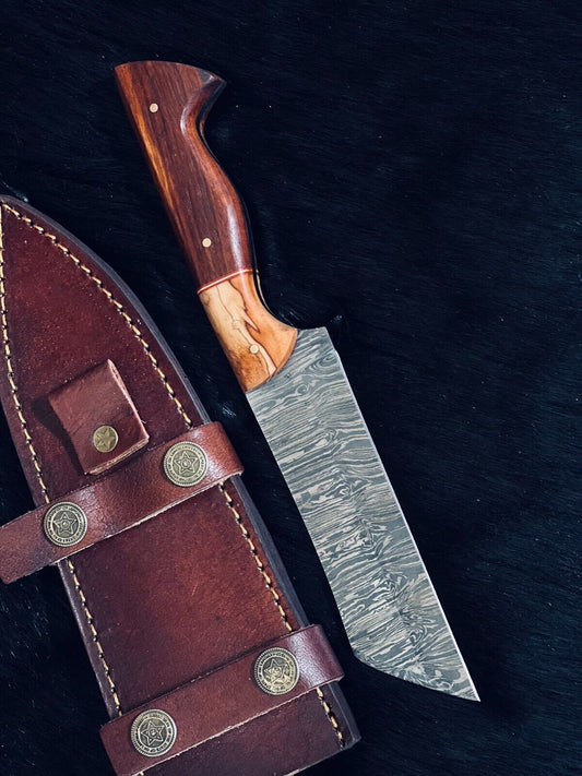 9.5" Handmade Twist Damascus Steel Bowie Hunting Knife – Camel Bone & Wood Handle