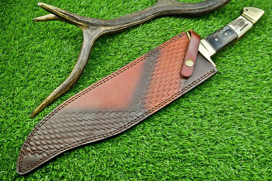 Heritage Forge 21 Inch Damascus Steel Bowie Knife with Stag Horn and Hardwood Handle