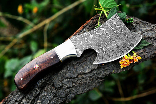 Custom Handmade Damascus Mini Chopper Axe with Exotic Wood Handle – 8 Inch