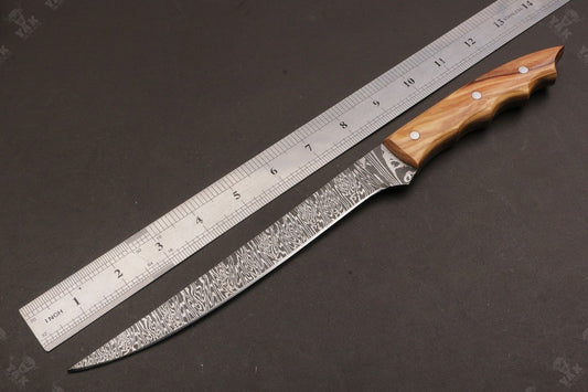 13" Handmade Damascus Fillet Knife Damascus Steel Fillet Knife for Kitchen With Leather Sheath