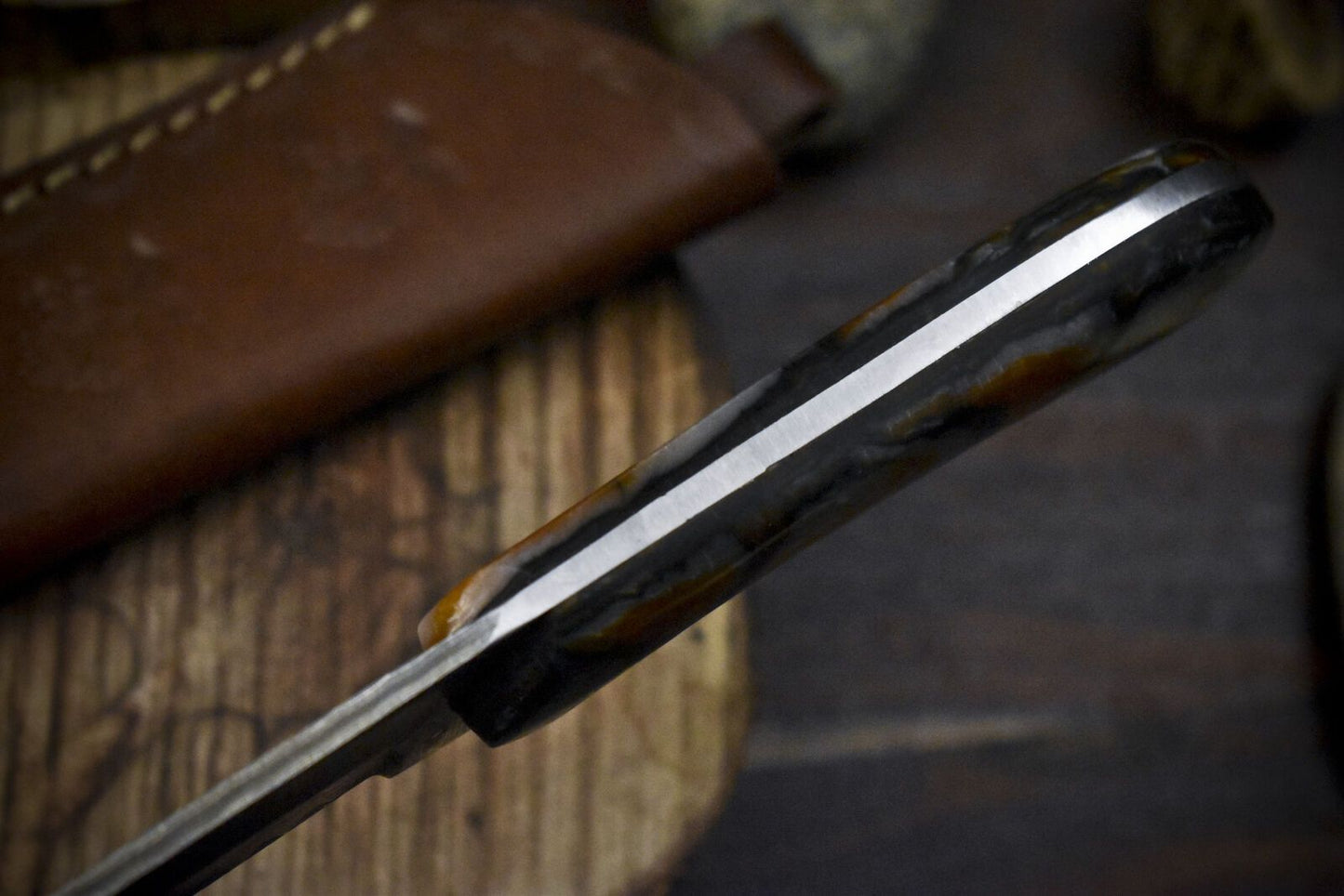Handmade Ladder Damascus Skinner Knife Corain Handle Survival Bushcraft Blade