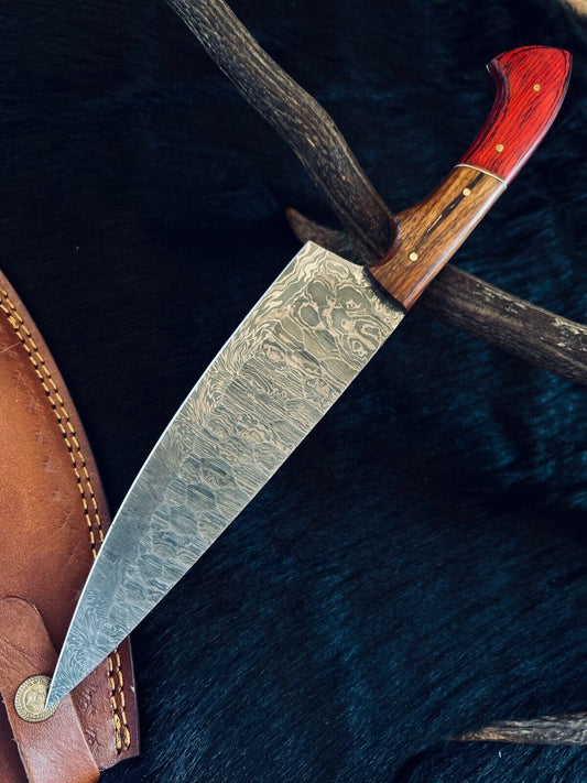 12.5" Custom Handmade Fire Damascus Steel Santoku Chef Knife