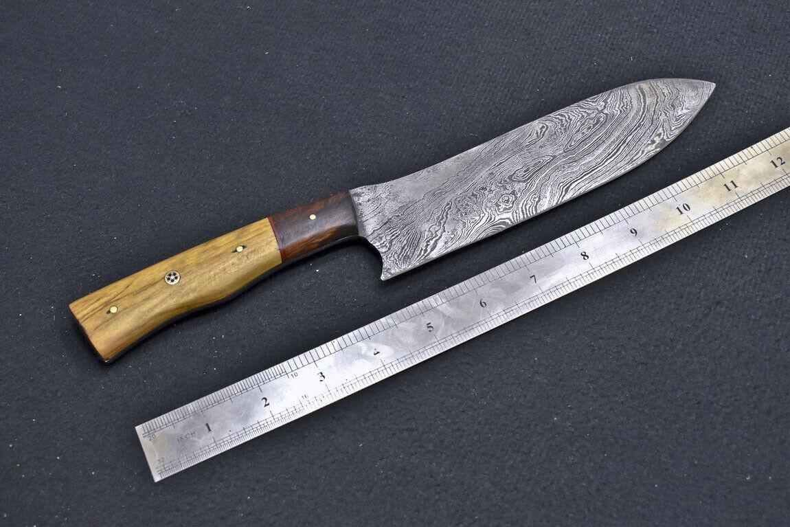 Custom Hand Forged Damascus Steel Professional Kitchen Chef Knife – Natural Wood Handle