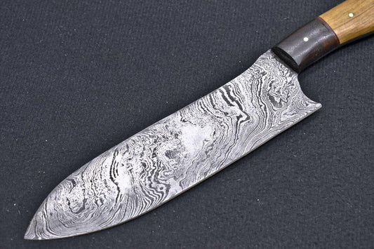 Custom Hand Forged Damascus Steel Professional Kitchen Chef Knife – Natural Wood Handle