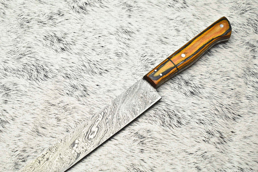 Handmade Damascus Steel Full Tang Kitchen Chef Knife – 14" Blade, Oil Tempered 58-60 HRC, Sharpened at 20°