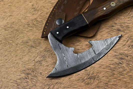 Custom Handmade Damascus Steel Walnut Wood Hunting Clever Chopper Axe Knife