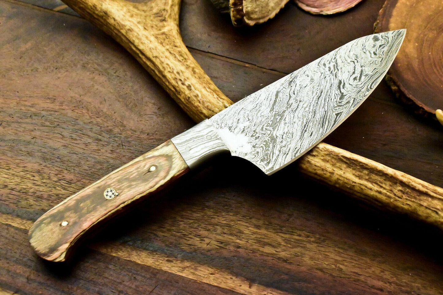 Custom Handmade Damascus Steel Chef Knife with Full Tang Design | 10-Inch Overall, 5.5-Inch Blade, Hardwood Handle