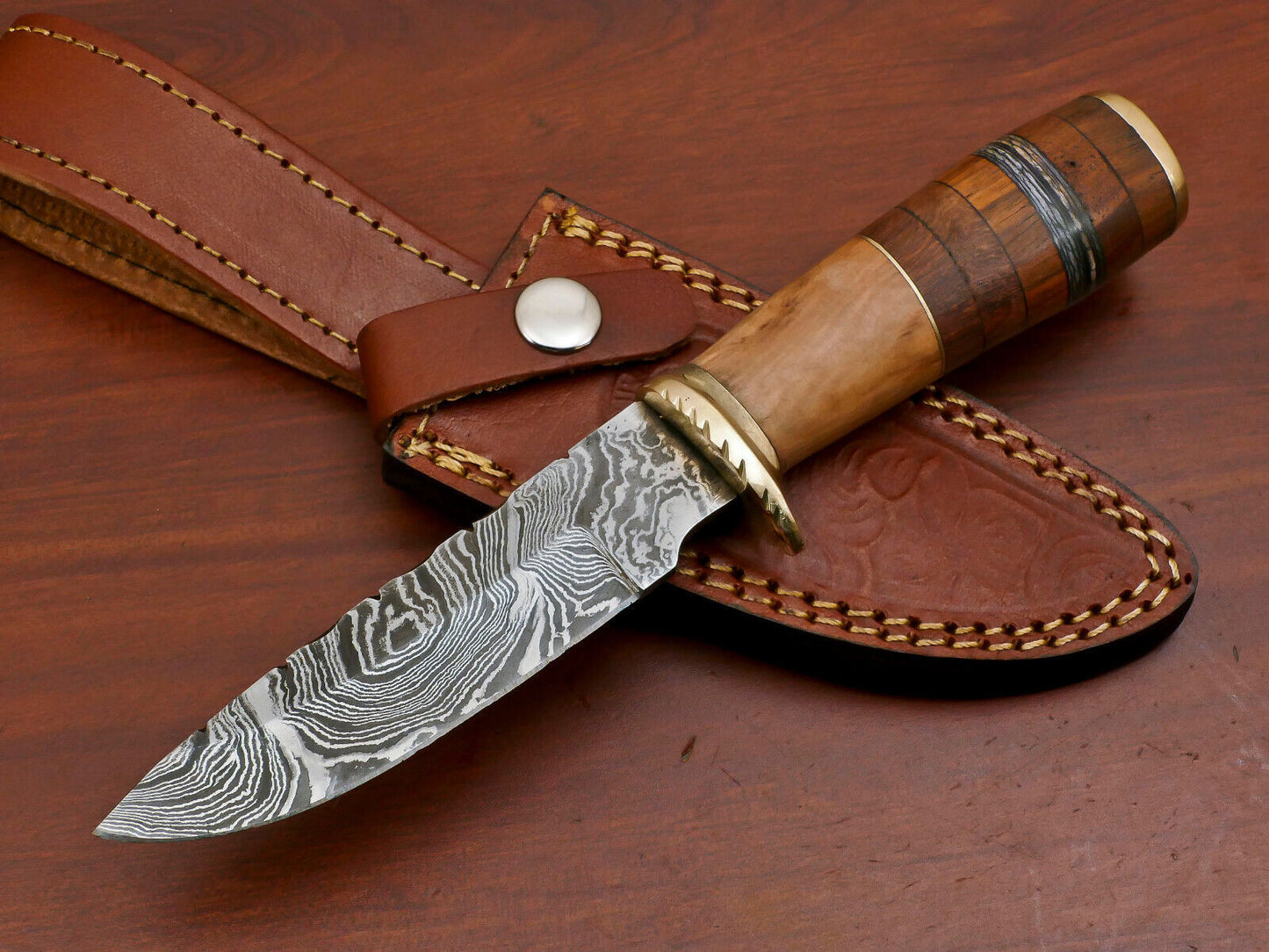 8.5" Handmade Damascus Hunting & Camping Knife – Brass Guard