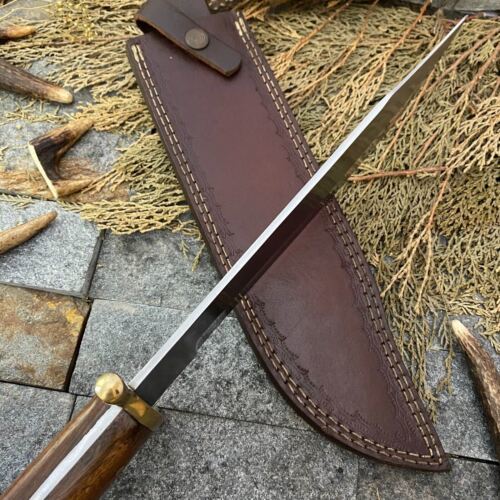 17 Inch Custom Handmade D2 Steel Bowie Knife with Brass Guard and Wood Handle