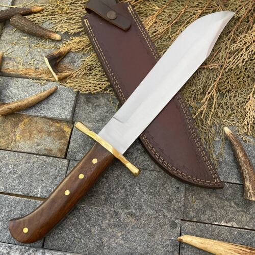 17 Inch Custom Handmade D2 Steel Bowie Knife with Brass Guard and Wood Handle