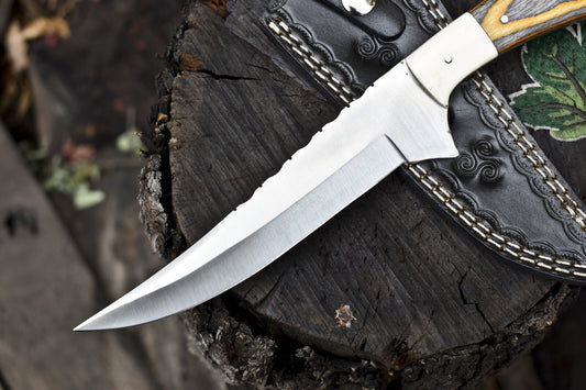 12" Hunting Skinner Knife – AUS-8 Steel Blade with Bone & Wood Handle