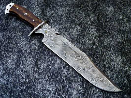 15 Inch Custom Handmade Damascus Steel Bowie Knife with Resin Handle and Mosaic Pin