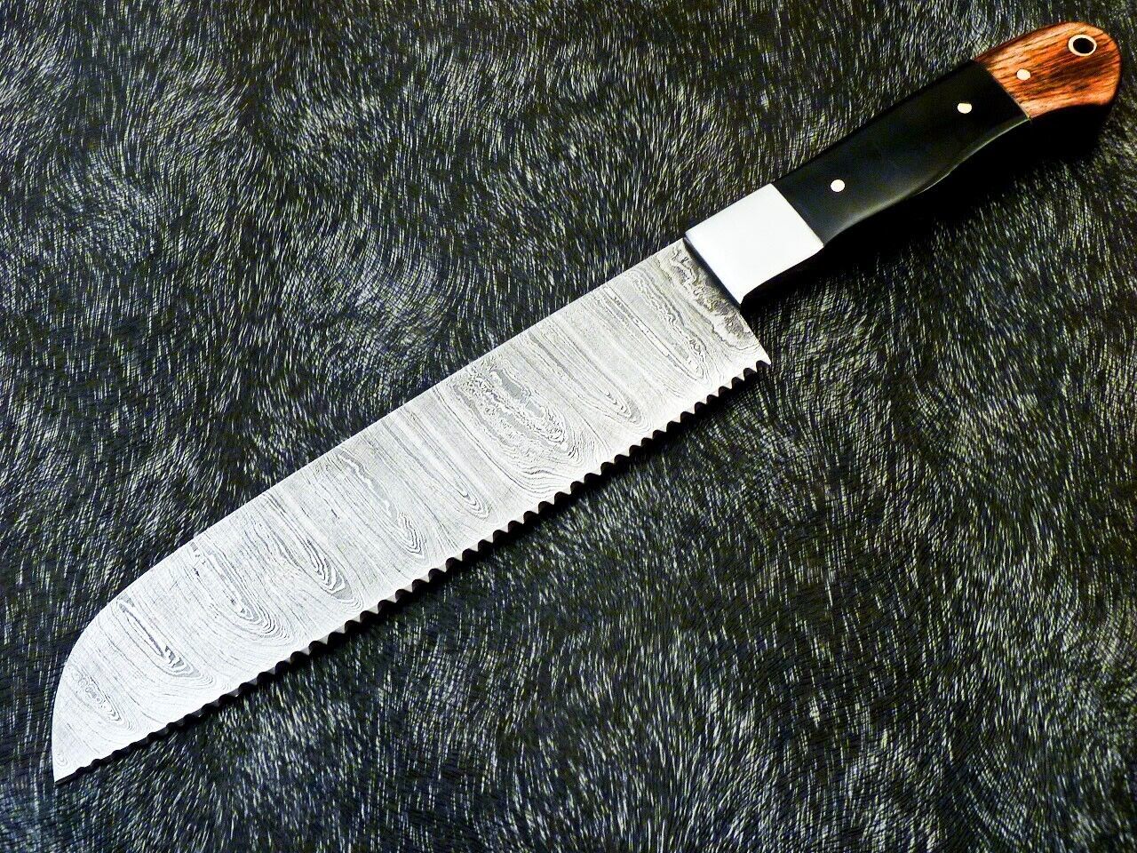 12" Custom Hand Forged Damascus Steel Chef Knife Kitchen Knife with Hardwood & Bull Horn Handle