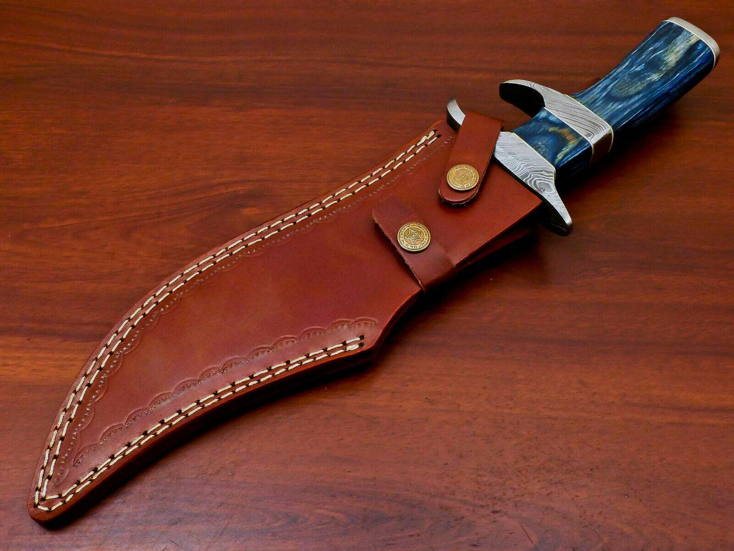 14" Handmade Damascus Bowie Knife | Sub Hilt & Hard Wood Handle