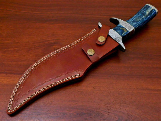 14" Handmade Damascus Bowie Knife | Sub Hilt & Hard Wood Handle