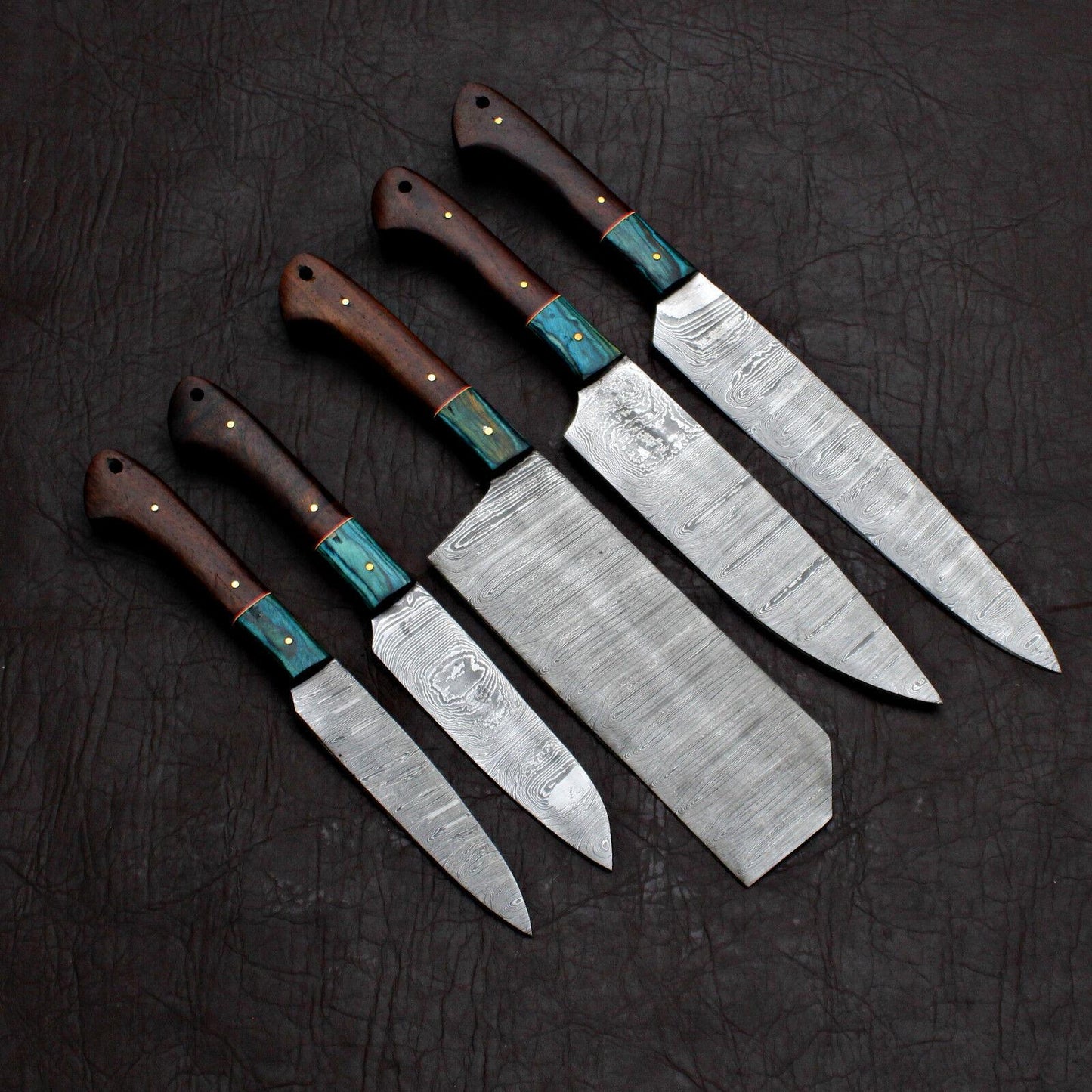 5-Piece Handmade Chef Knife Set – Damascus Steel Custom Kitchen Knives