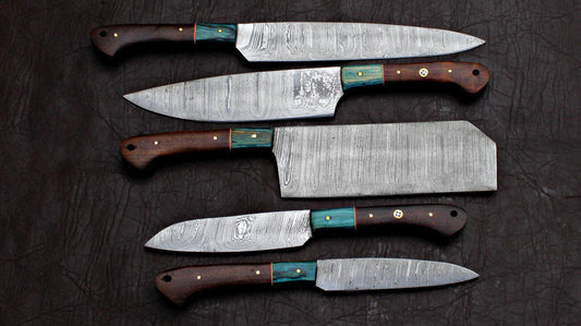 5-Piece Handmade Chef Knife Set – Damascus Steel Custom Kitchen Knives