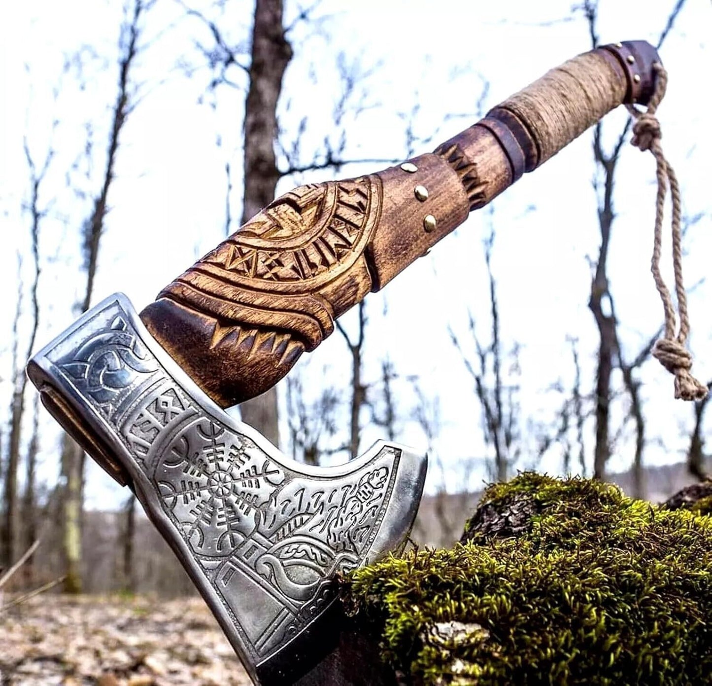 Hand Forged Viking Axe High Carbon Steel Bearded Hunting Axe with Ashwood Handle and Sheath