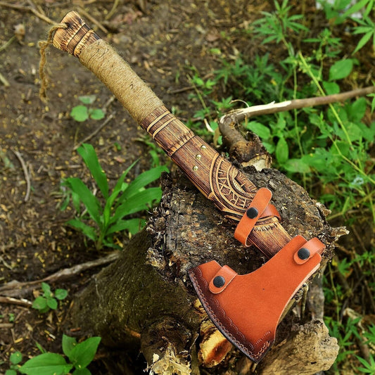Hand Forged Viking Axe High Carbon Steel Bearded Hunting Axe with Ashwood Handle and Sheath