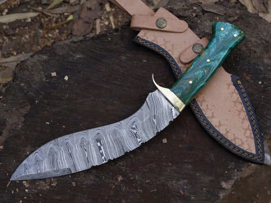 15 Inch Handmade Damascus Steel Bowie Hunting Knife with Resin Handle