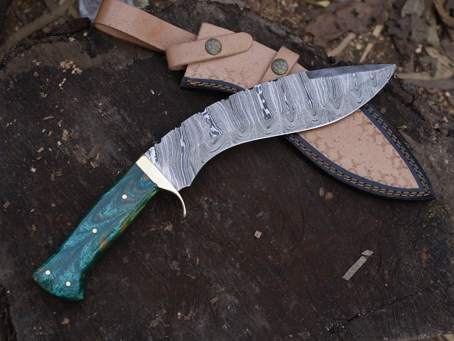 15 Inch Handmade Damascus Steel Bowie Hunting Knife with Resin Handle