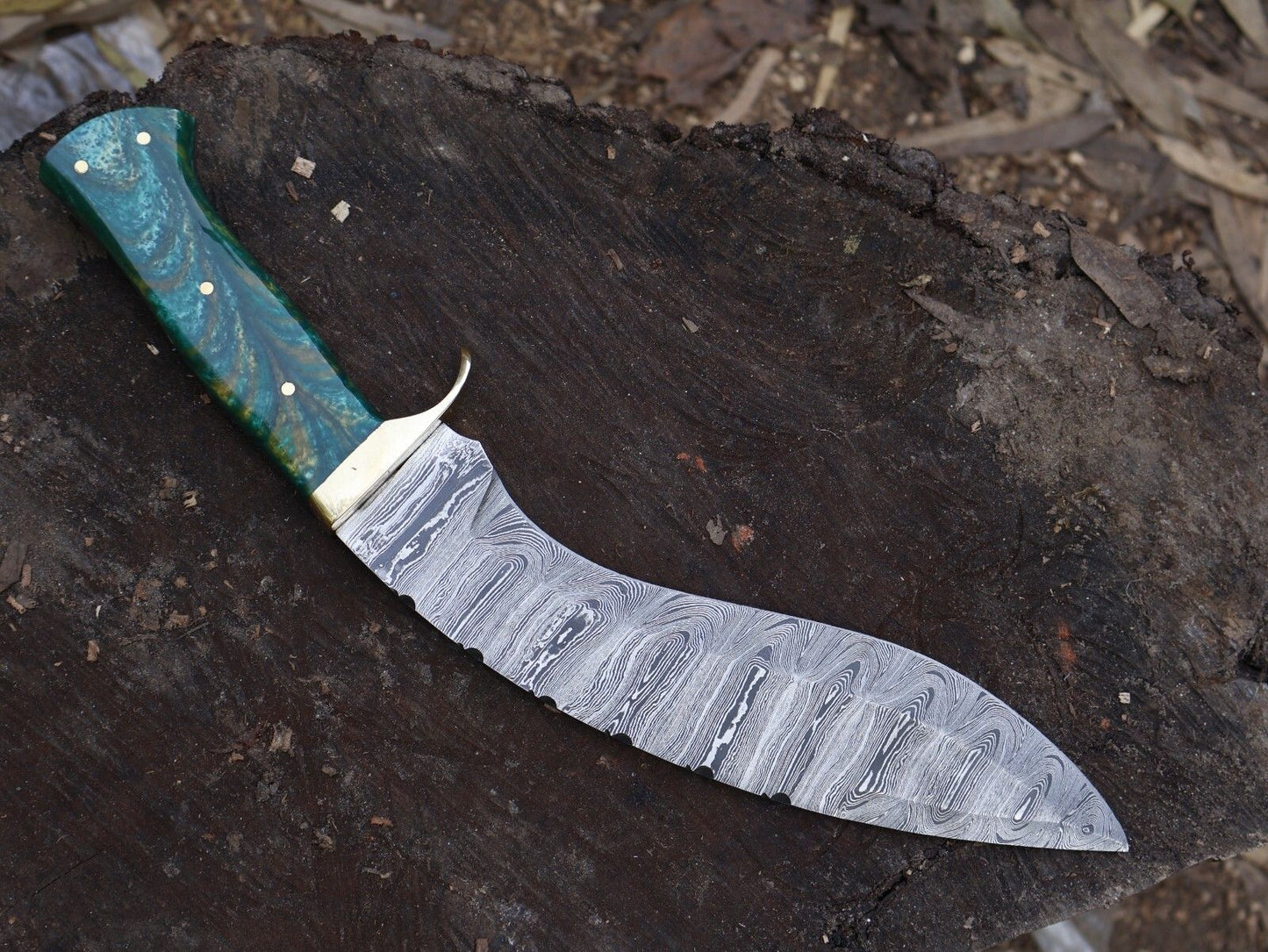 15 Inch Handmade Damascus Steel Bowie Hunting Knife with Resin Handle