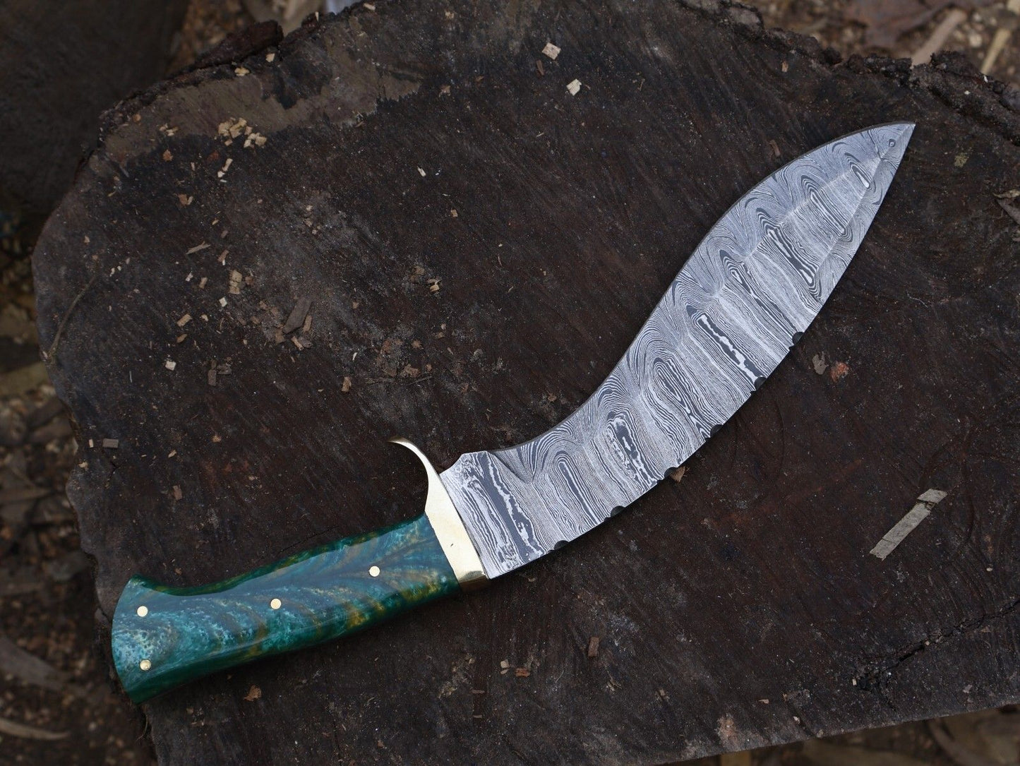 15 Inch Handmade Damascus Steel Bowie Hunting Knife with Resin Handle