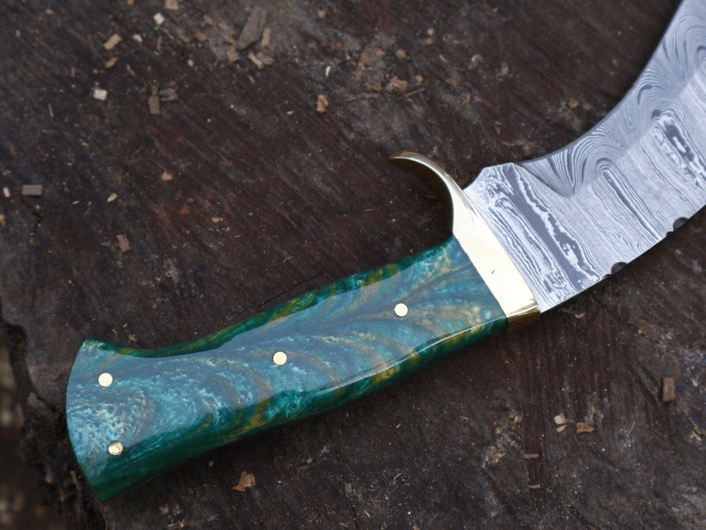 15 Inch Handmade Damascus Steel Bowie Hunting Knife with Resin Handle