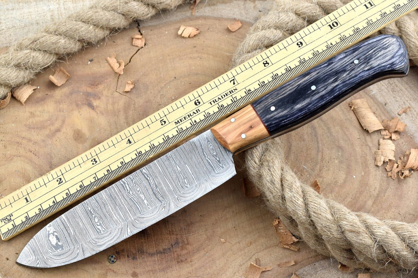 Custom Handmade Damascus Steel Chef Knife – 11" Kitchen Knife with 6" Blade & Black Dollar Sheet Handle