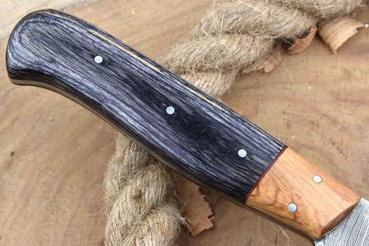 Custom Handmade Damascus Steel Chef Knife – 11" Kitchen Knife with 6" Blade & Black Dollar Sheet Handle