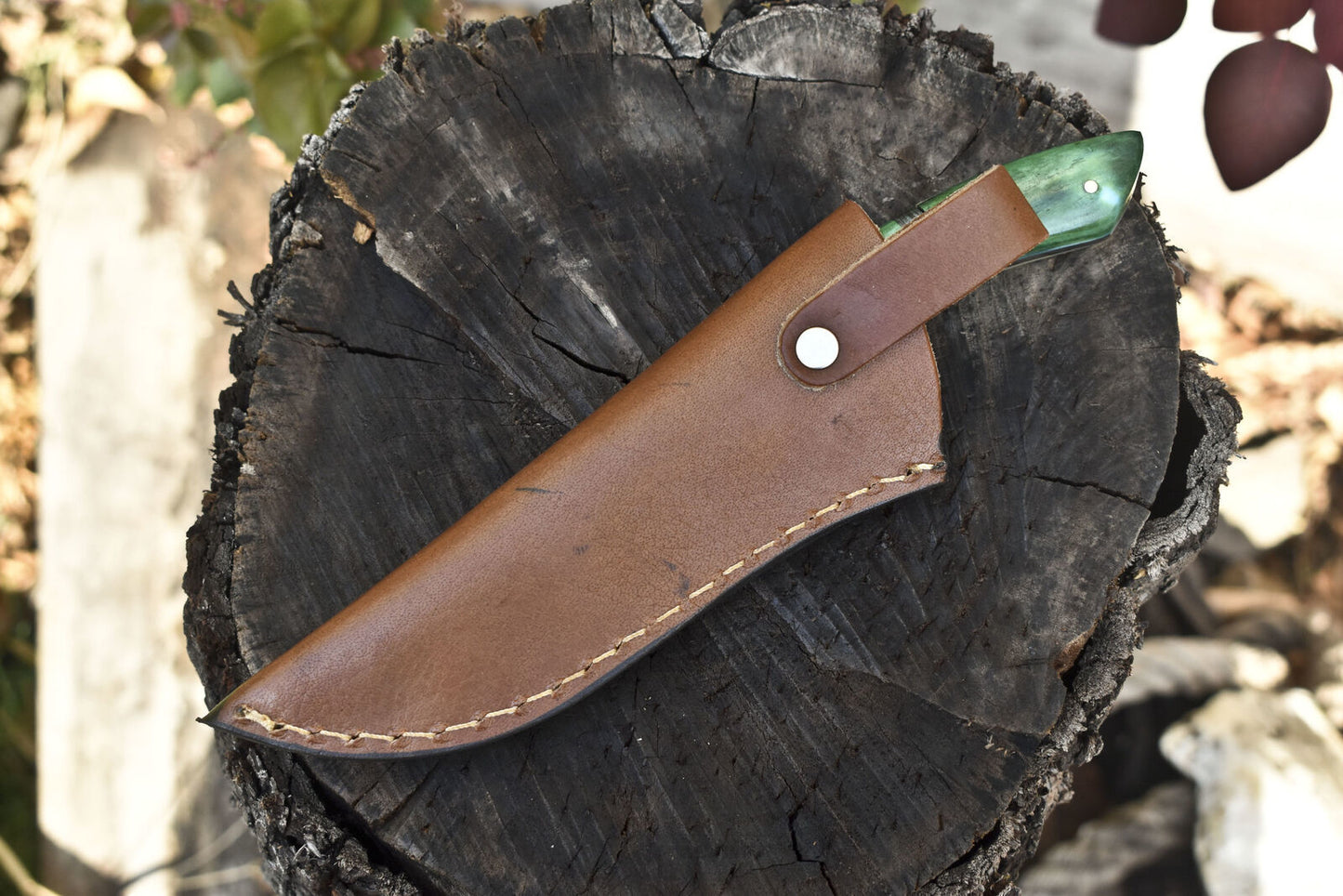 Custom Handmade Damascus Skinner Knife 8.5 Inch with Bone Handle and Brass Guard W/ Leather Sheath – Limited Edition
